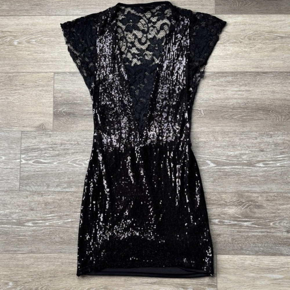 Frederick's of Hollywood Black Sequin & Lace Mini Dress NWOT